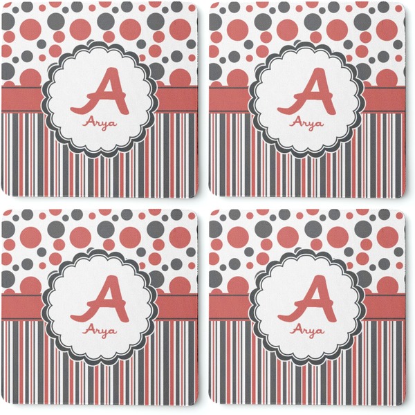 Red & Black Dots & Stripes Coaster Rubber Back - Apvl