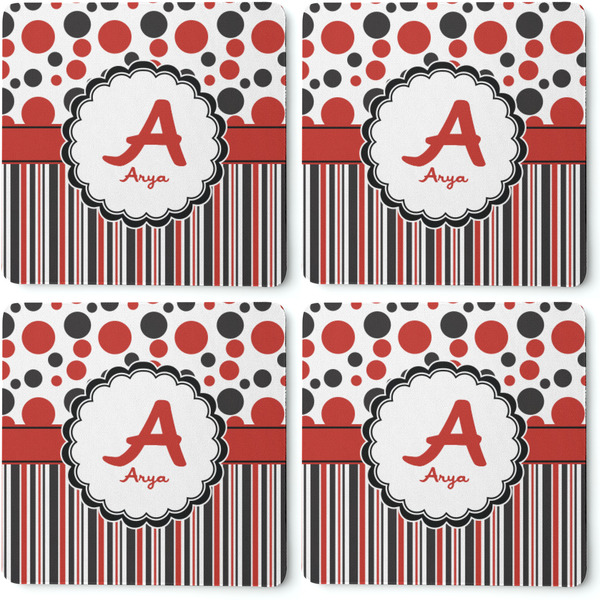 Red & Black Dots & Stripes Coaster Rubber Back - Apvl