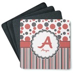 Red & Black Dots & Stripes Square Rubber Backed Coasters - Set of 4 (Personalized)