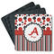 Red & Black Dots & Stripes Square Rubber Backed Coasters - Set of 4 (Personalized)