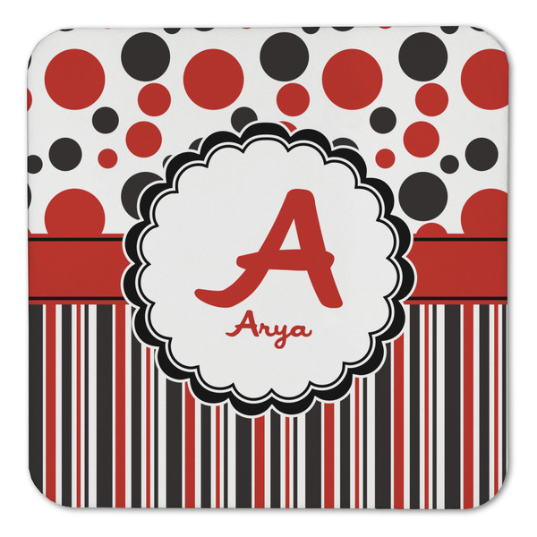 Red & Black Dots & Stripes Coaster Set - FRONT (one)
