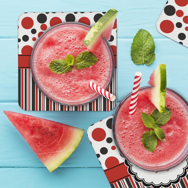 Red & Black Dots & Stripes Coaster Set - LIFESTYLE
