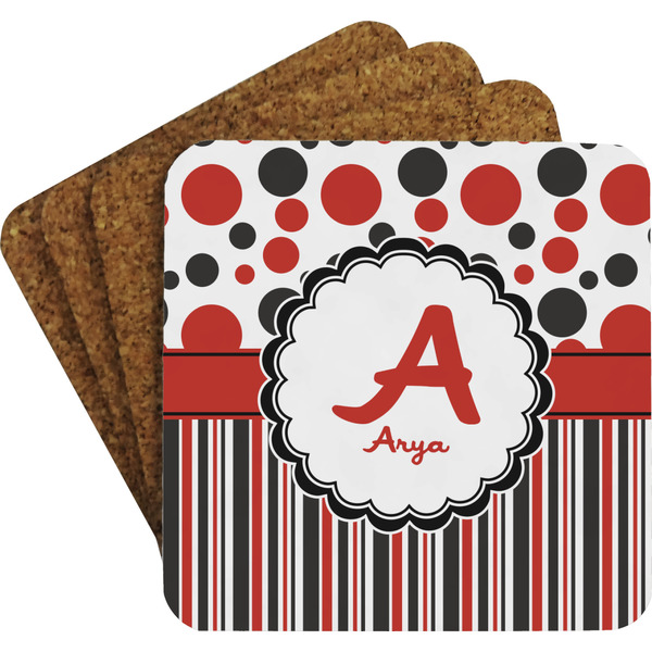 Red & Black Dots & Stripes Coaster Set (Personalized)