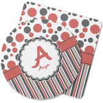 Red & Black Dots & Stripes Rubber Backed Coaster (Personalized)