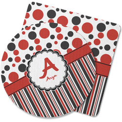 Red & Black Dots & Stripes Rubber Backed Coaster (Personalized)