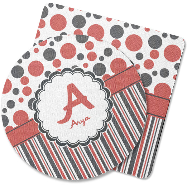 Custom Red & Black Dots & Stripes Rubber Backed Coaster (Personalized)