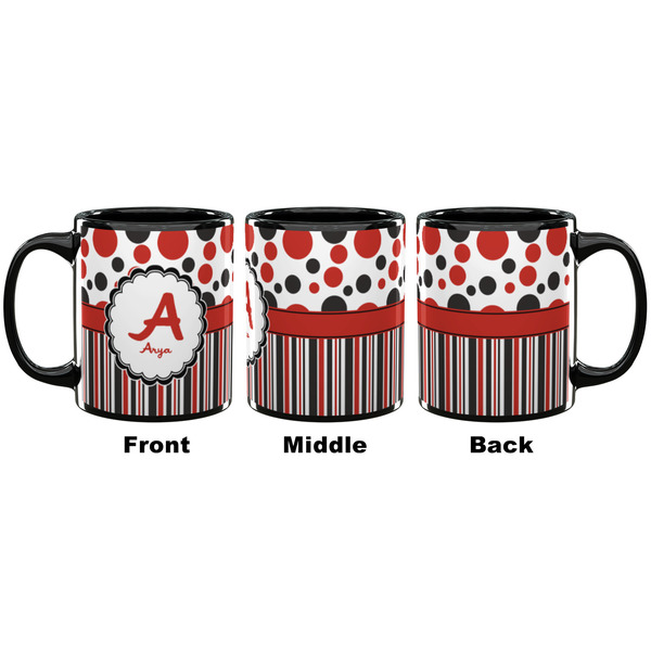 Red & Black Dots & Stripes Coffee Mug - 11 oz - Black APPROVAL