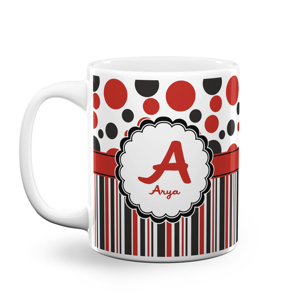 Custom Red & Black Dots & Stripes Coffee Mug (Personalized)
