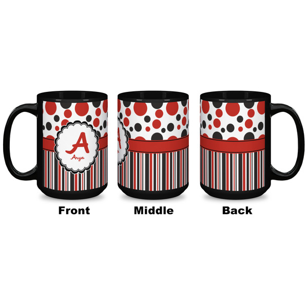 Red & Black Dots & Stripes Coffee Mug - 15 oz - Black APPROVAL