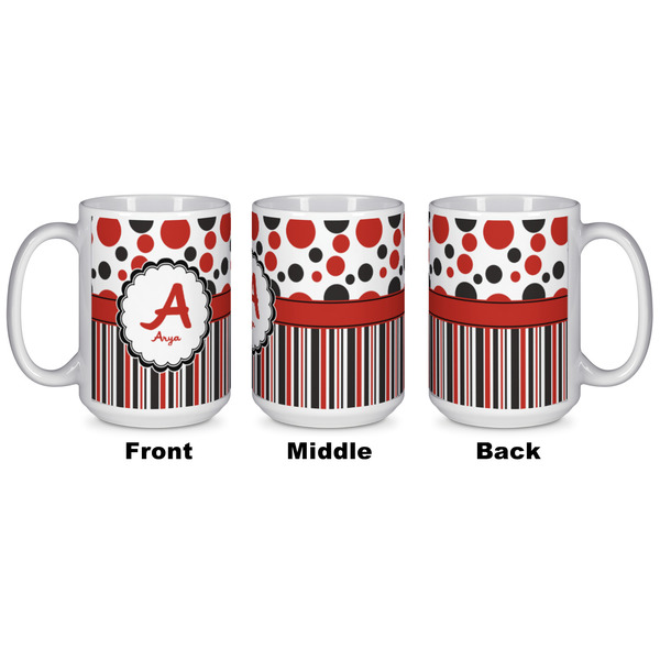 Red & Black Dots & Stripes Coffee Mug - 15 oz - White APPROVAL