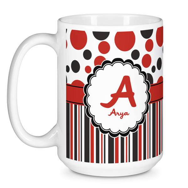 Red & Black Dots & Stripes Coffee Mug - 15 oz - White