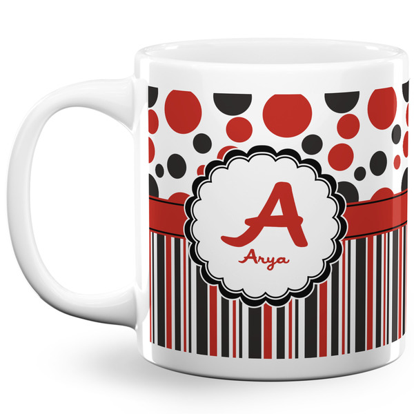 Custom Red & Black Dots & Stripes 20 Oz Coffee Mug - White (Personalized)