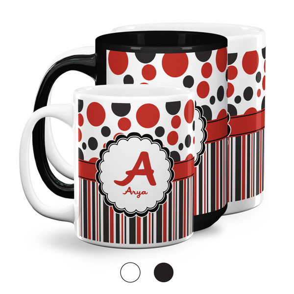 Red & Black Dots & Stripes Coffee Mugs Main