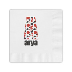 Red & Black Dots & Stripes Coined Cocktail Napkins (Personalized)