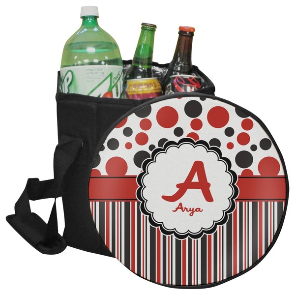 Custom Red & Black Dots & Stripes Collapsible Cooler & Seat (Personalized)