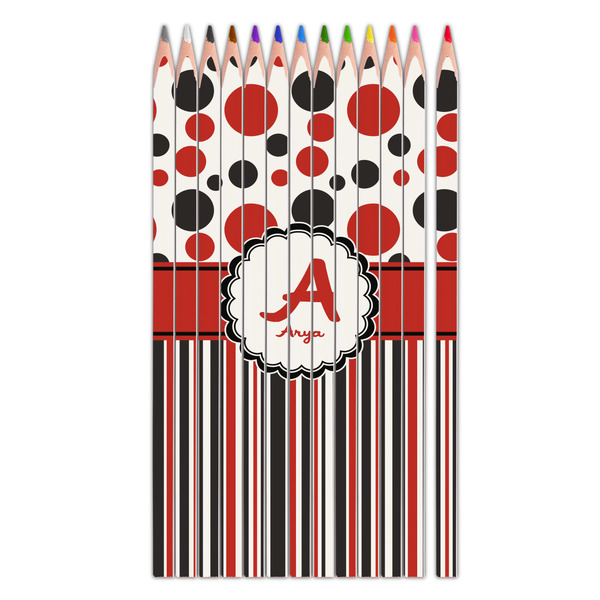 Custom Red & Black Dots & Stripes Colored Pencils (Personalized)