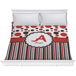 Red & Black Dots & Stripes Comforter - King (Personalized)