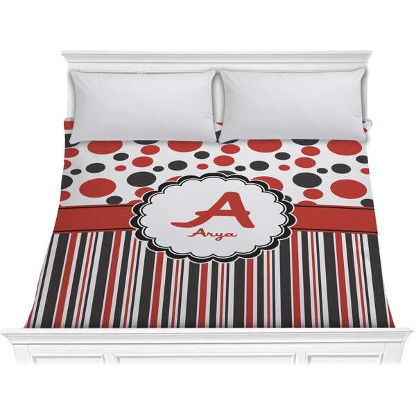 Custom Red & Black Dots & Stripes Comforter - King (Personalized)