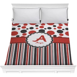 Red & Black Dots & Stripes Comforter - Full / Queen (Personalized)