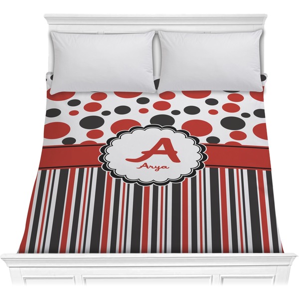 Custom Red & Black Dots & Stripes Comforter - Full / Queen (Personalized)