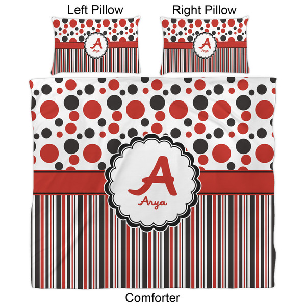 Red & Black Dots & Stripes Comforter Set - King - Approval