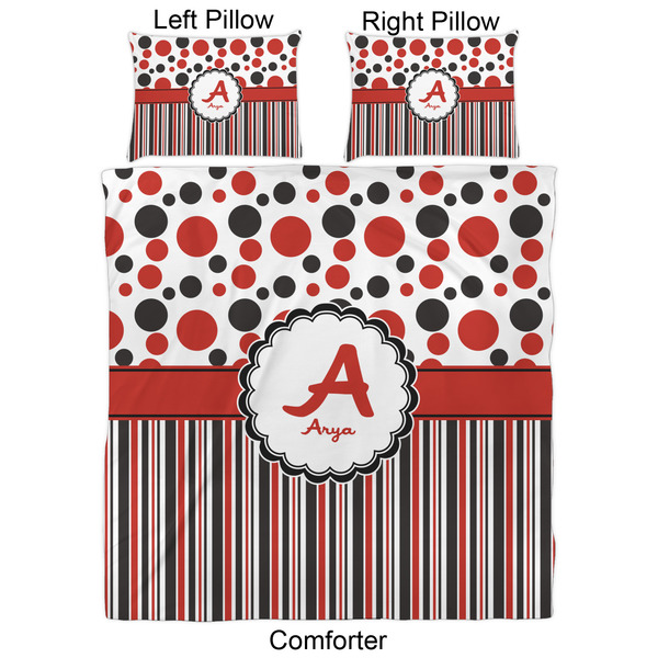 Red & Black Dots & Stripes Comforter Set - Queen - Approval