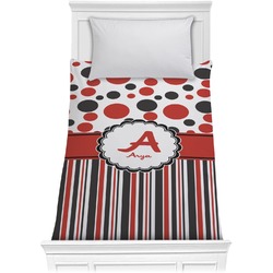 Red & Black Dots & Stripes Comforter - Twin XL (Personalized)