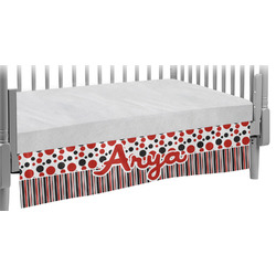 Red & Black Dots & Stripes Crib Skirt w/ Name and Initial