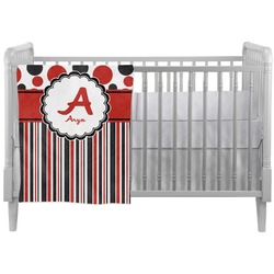 Red & Black Dots & Stripes Crib Comforter / Quilt (Personalized)