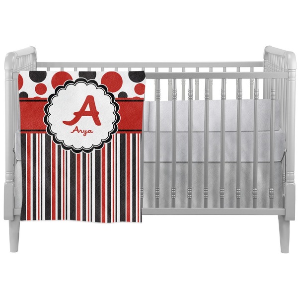 Custom Red & Black Dots & Stripes Crib Comforter / Quilt (Personalized)