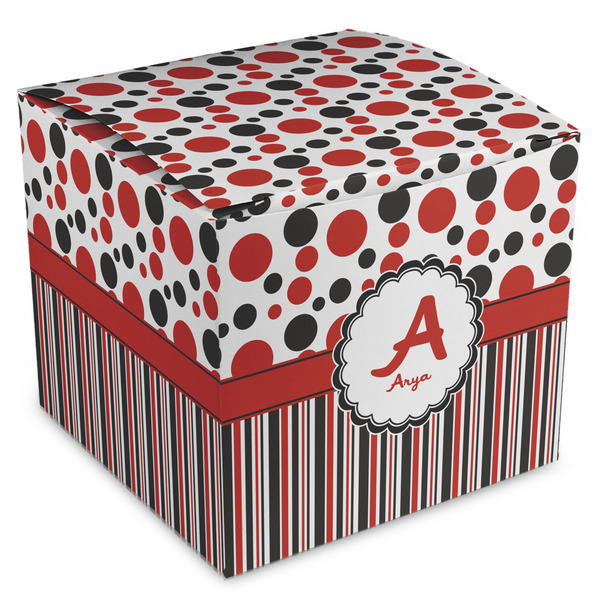 Custom Red & Black Dots & Stripes Cube Favor Gift Boxes (Personalized)