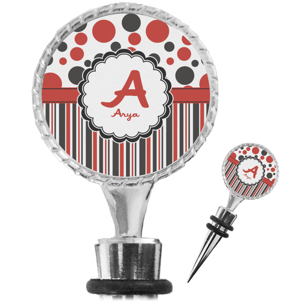 Custom Red & Black Dots & Stripes Wine Bottle Stopper (Personalized)