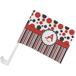 Red & Black Dots & Stripes Car Flag - Small w/ Name and Initial