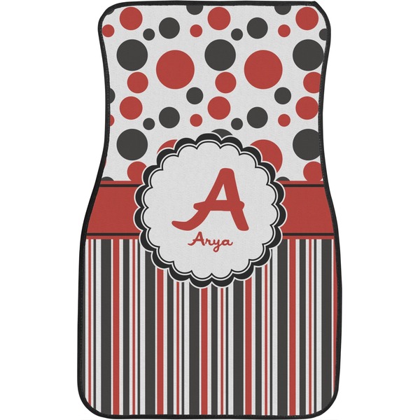 Red & Black Dots & Stripes Custom Car Floor Mats (Front Seat)