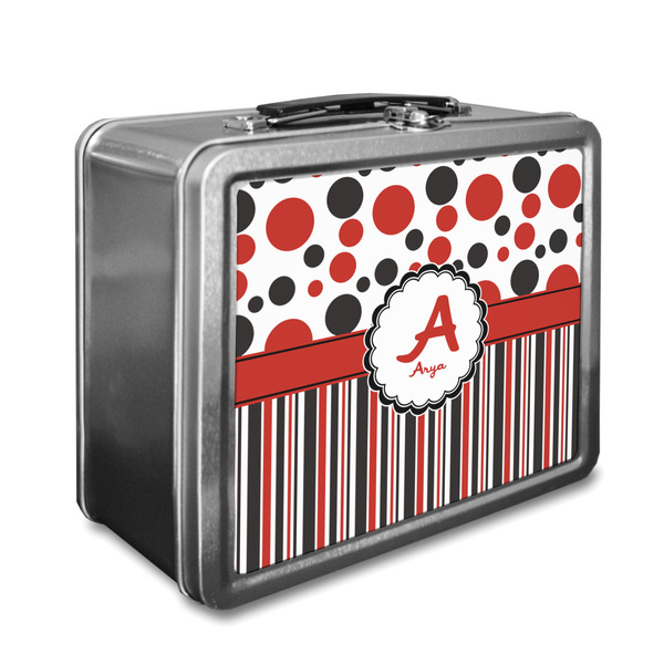 Custom Red & Black Dots & Stripes Lunch Box (Personalized)
