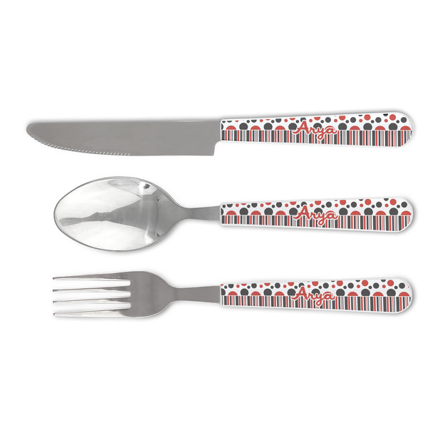 Custom Red & Black Dots & Stripes Cutlery Set (Personalized)