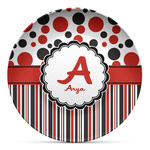 Red & Black Dots & Stripes Microwave Safe Plastic Plate - Composite Polymer (Personalized)