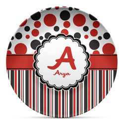 Red & Black Dots & Stripes Microwave Safe Plastic Plate - Composite Polymer (Personalized)