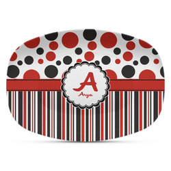 Red & Black Dots & Stripes Plastic Platter - Microwave & Oven Safe Composite Polymer (Personalized)