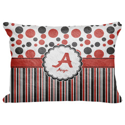 Red & Black Dots & Stripes Decorative Baby Pillowcase - 16"x12" w/ Name and Initial