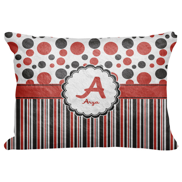 Custom Red & Black Dots & Stripes Decorative Baby Pillowcase - 16"x12" w/ Name and Initial
