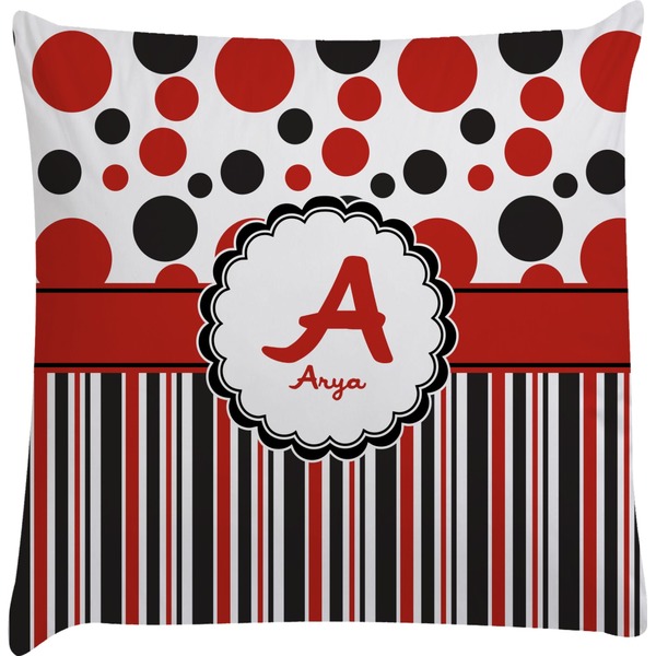 Custom Red & Black Dots & Stripes Decorative Pillow Case (Personalized)