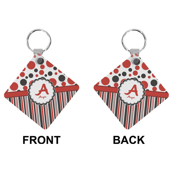 Red & Black Dots & Stripes Diamond Keychain (Front + Back)