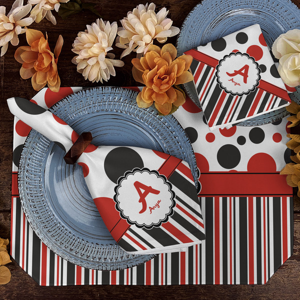 Red & Black Dots & Stripes Dining Set