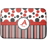 Red & Black Dots & Stripes Dish Drying Mat w/ Name and Initial