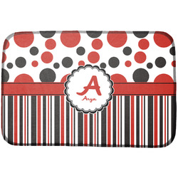 Red & Black Dots & Stripes Dish Drying Mat w/ Name and Initial