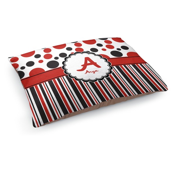 Custom Red & Black Dots & Stripes Dog Bed - Medium w/ Name and Initial