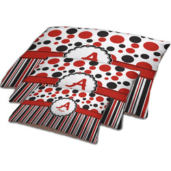 Red & Black Dots & Stripes Dog Bed w/ Name and Initial
