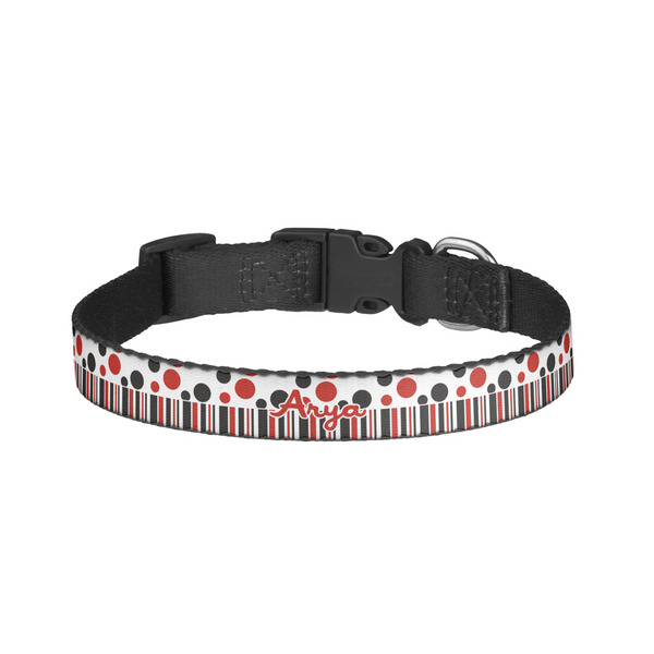 Custom Red & Black Dots & Stripes Dog Collar - Large (Personalized)