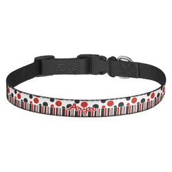 Red & Black Dots & Stripes Dog Collar - Medium (Personalized)